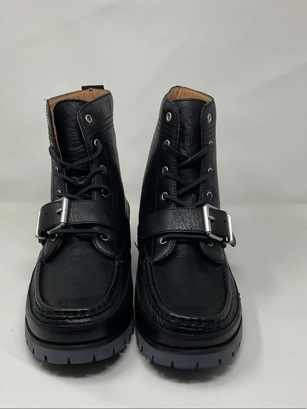 Polo Ralph Lauren Men's Black Leather Lace-Up Buckle Boots